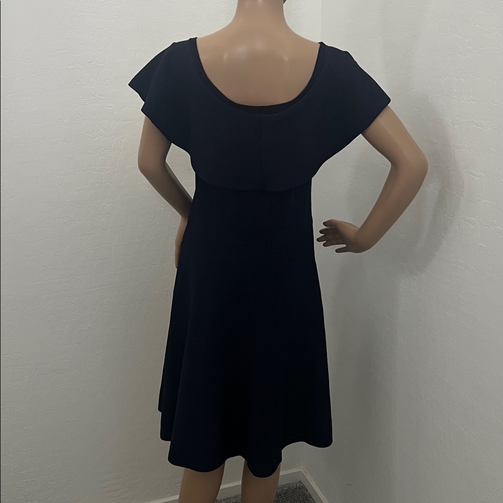 Eliza J Midnight Blue Ruffle Neck Fit Flare Ballet Cocktail Party Dress - Size L - Picture 3 of 10